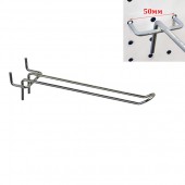 Крючок на перфорацию. Двойной. D=4.8мм. Шаг: 50мм. Цвет: Хром